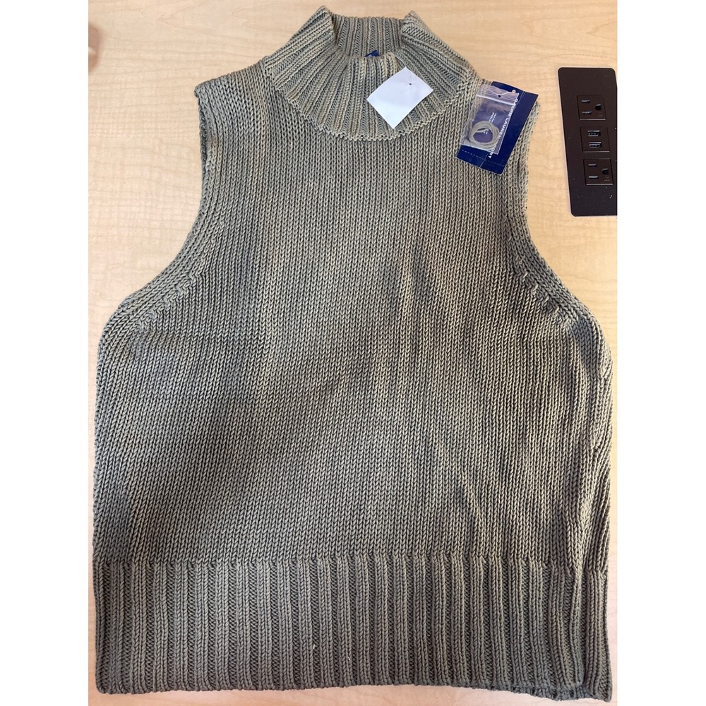 Ralph Lauren Sport Womens Olive Green Cotton Mock Neck Sleeveless Sweater Large